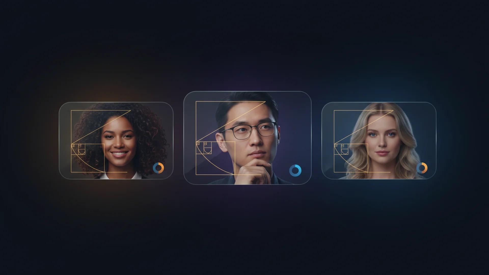 Portraits paired with AI attractiveness test report cards