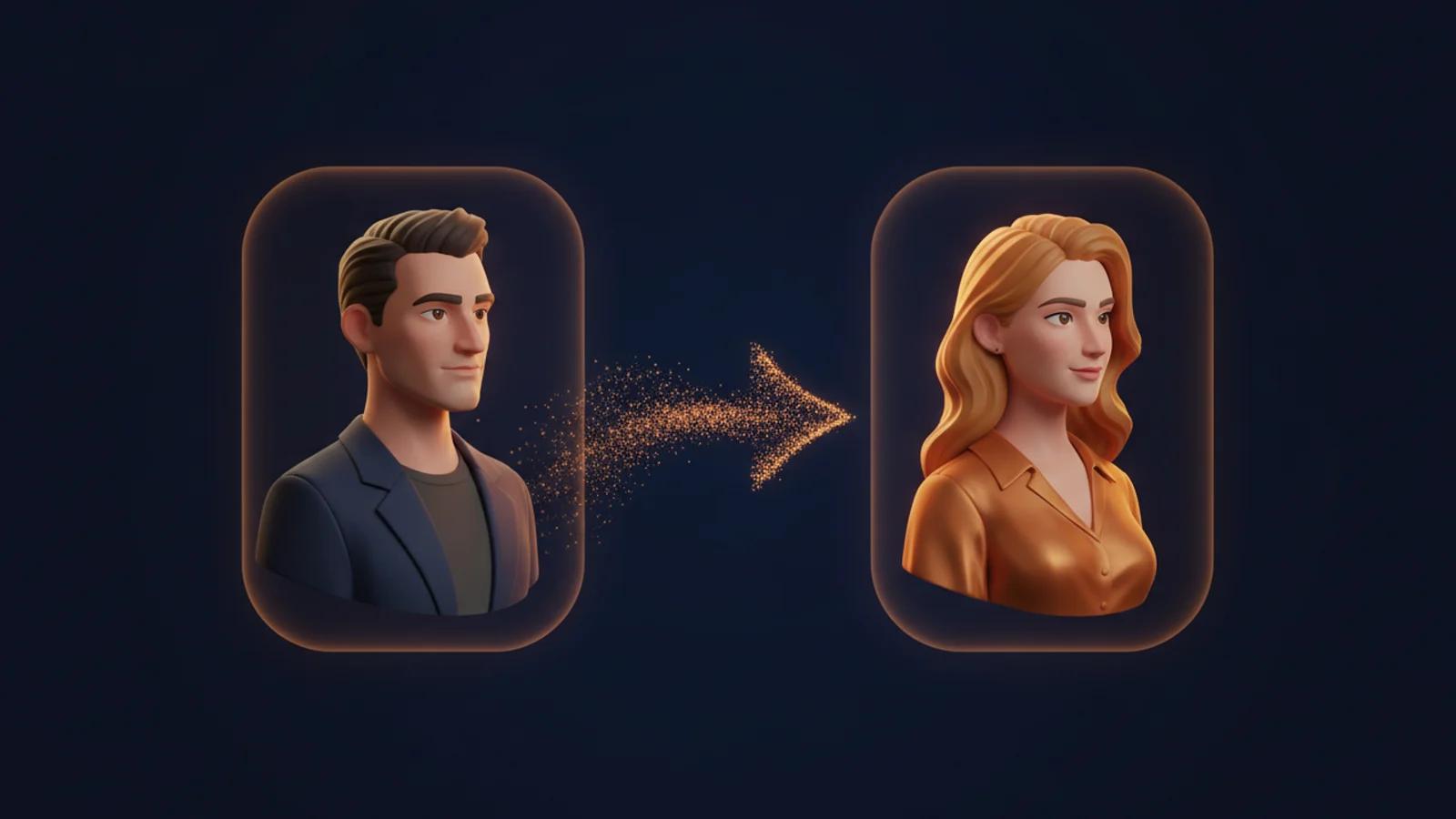 Illustrated fictional adult character shown in two gender presentations