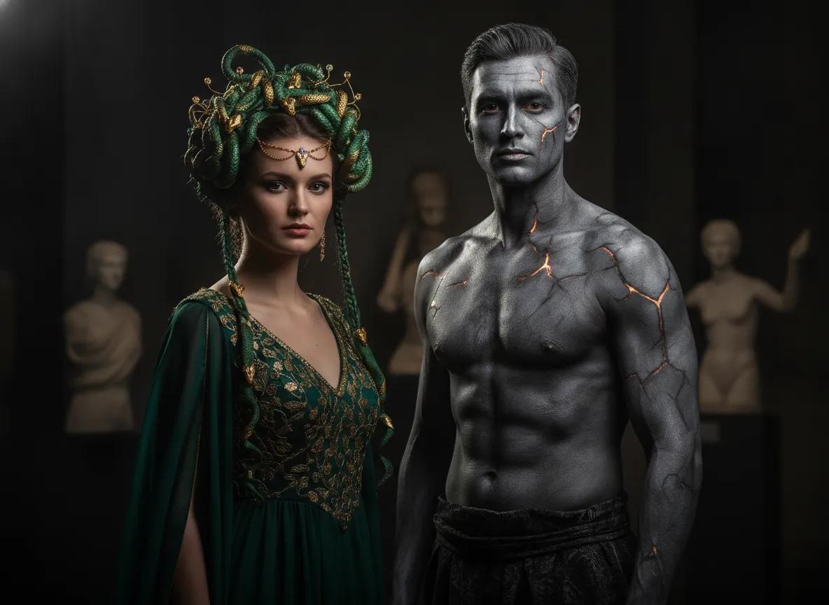 Medusa & Stone Statue example generated with our Halloween AI prompts