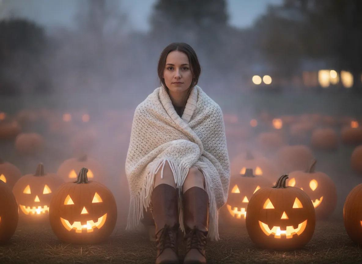 Ghostly Pumpkin Patch example generated with our Halloween AI prompts