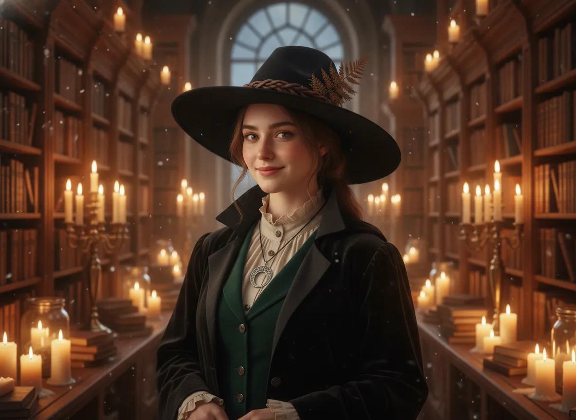 Dark-Academia Witch example generated with our Halloween AI prompts