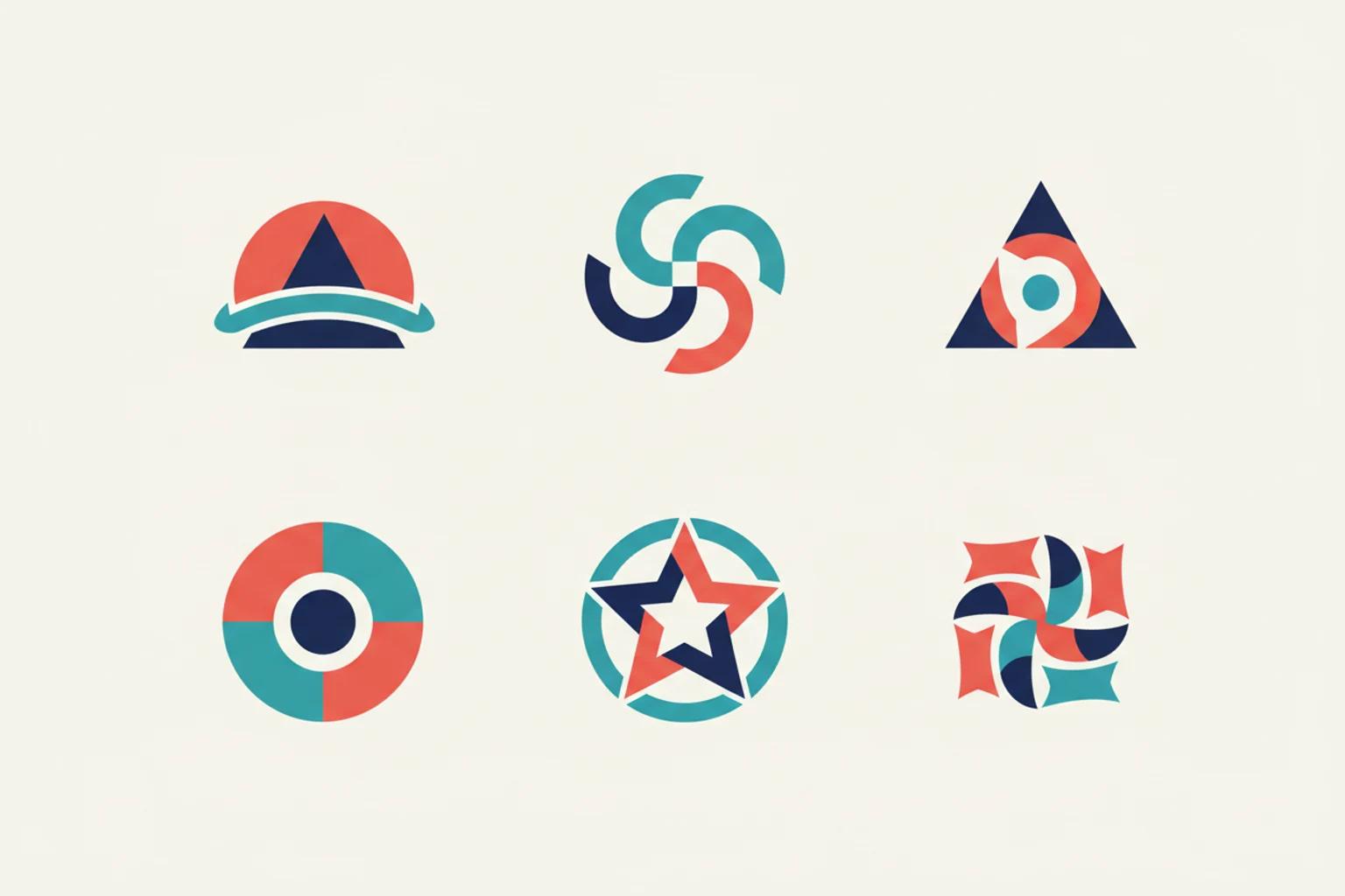 Grid of six abstract geometric logo marks in a shared palette, rendered by the on-page MaxArt generator