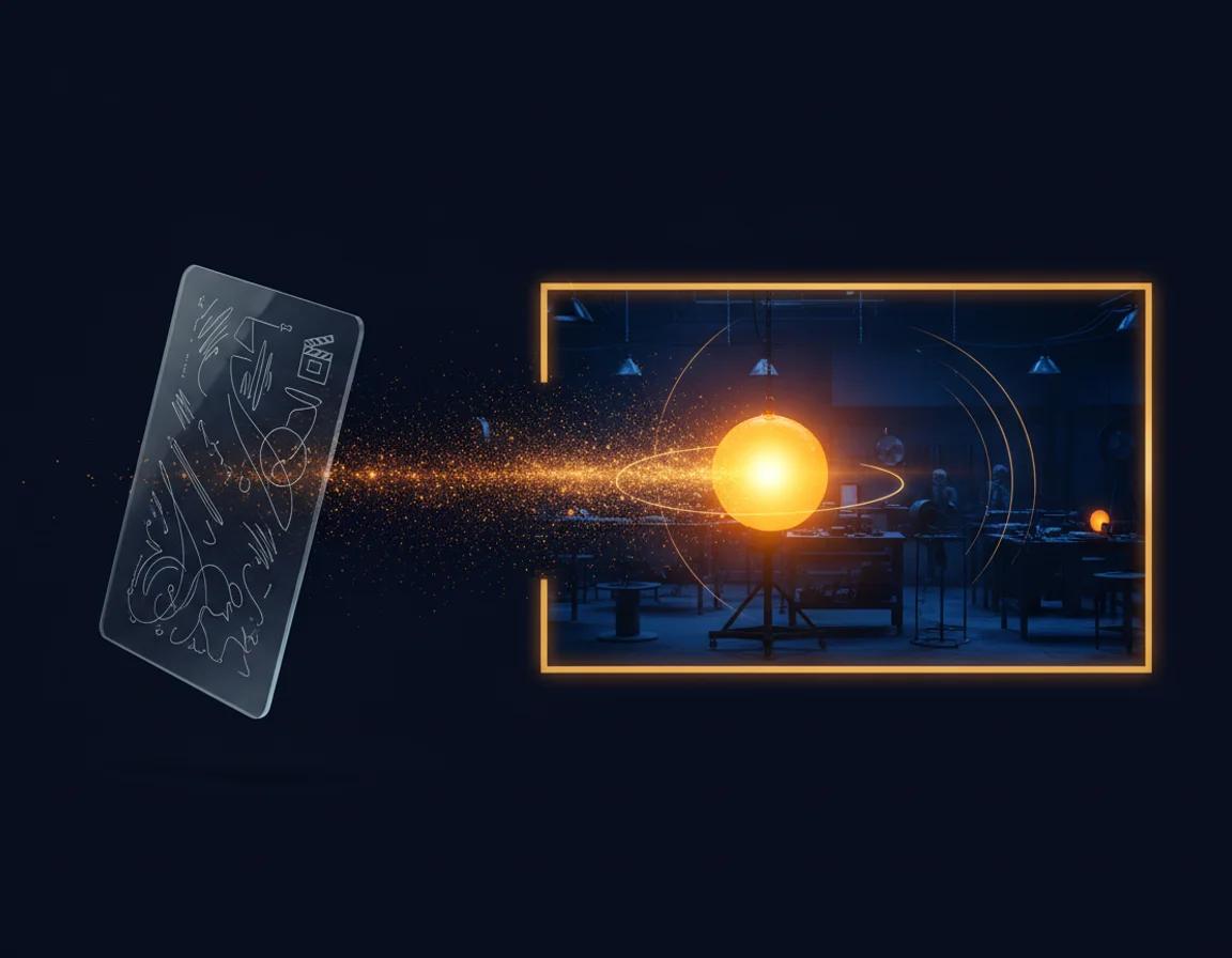 A Seedance 2.5 scene direction card transforming into a cinematic moving study
